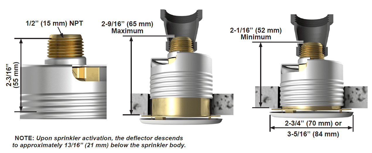 fire sprinkler concealed dimensions and cover installations