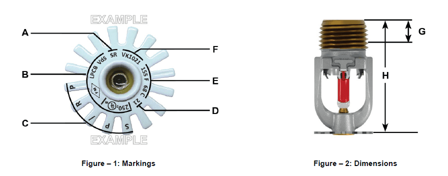 fire sprinkler pendent markings and dimensions